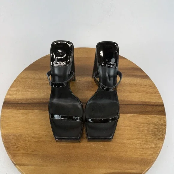 Womens Jeffrey Campbell Hustler Black Patent Leather Heel Slide Sandals Size 9 - Picture 4 of 9